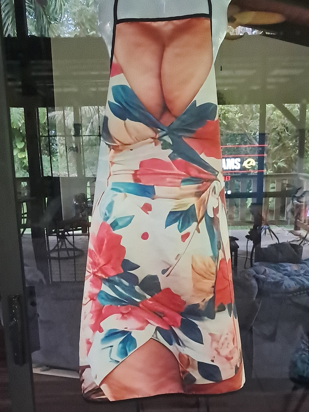 Women's Floral Print Apron with Realistic Bust Design